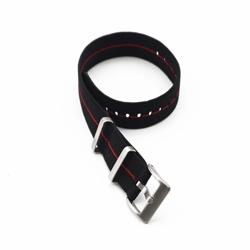 New Design French Troops Parachute Bag For Nylon Watch Strap Elastic Belt Nato Strap 20mm 22mm - Цвет ремешка: Black - red line