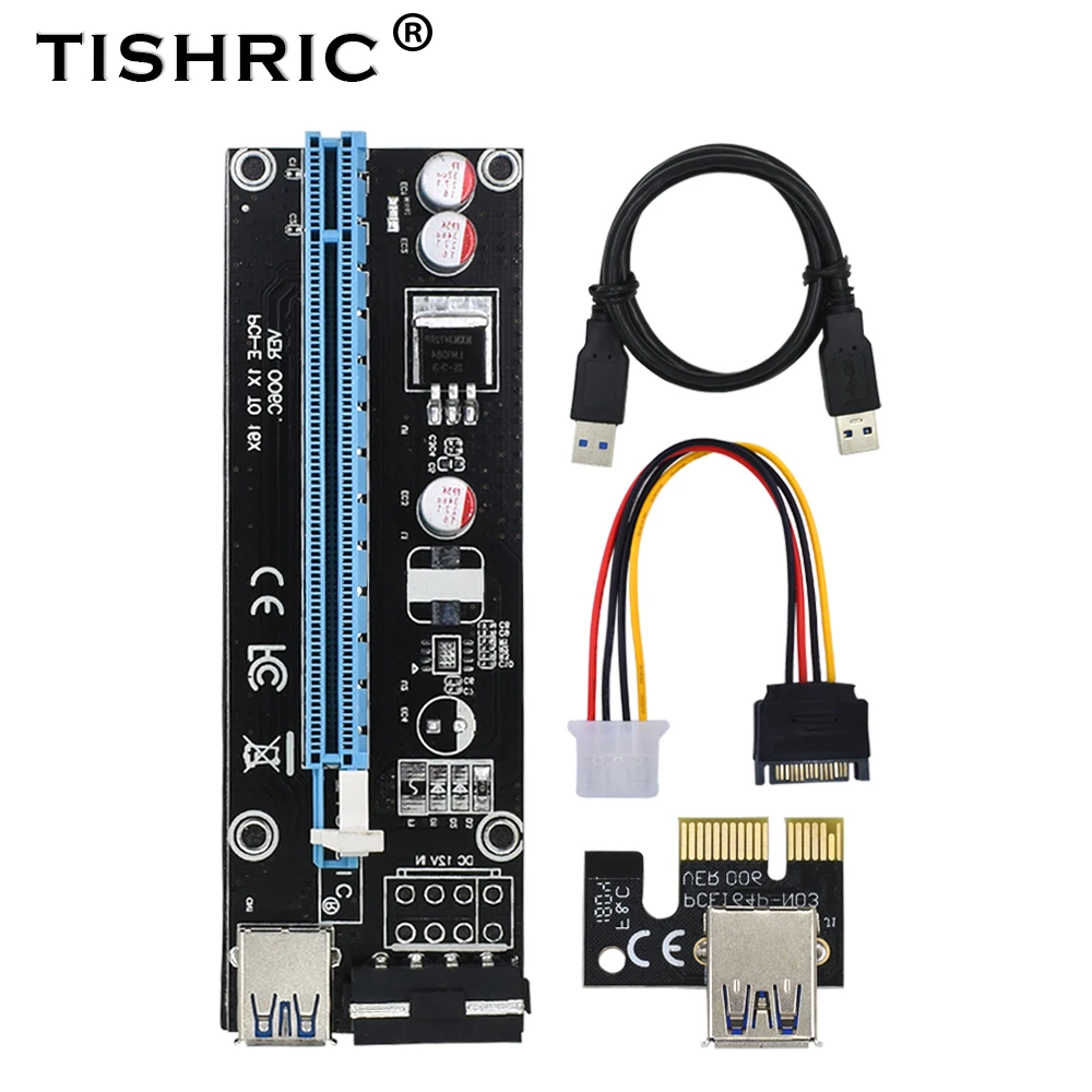 

TISHRIC 2018 PCIE PCI-E PCI Express Riser Card 1x to 16x USB 3.0 SATA to 4Pin IDE Molex Power Adapter for Mining Bitcion Miner
