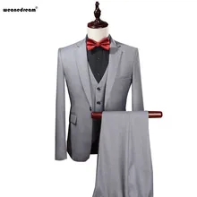 Серые мужские костюмы из трех предметов, облегающие строгие свадебные костюмы для жениха/жениха, 3 предмета, приталенные, однотонные