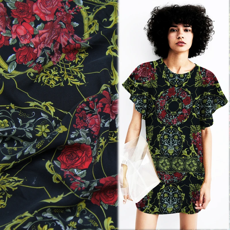 

80cm length pure silk Crepe DE chine silk fabric fit for scarf vintage floral,SCDC734