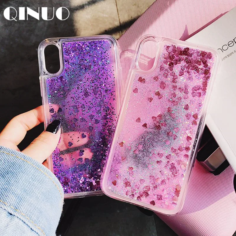 Мягкий чехол QINUO Love Heart Quicksand для iPhone XS Max XR 6 6s 7 8 Plus 5 5S SE динамический Coque Funda |