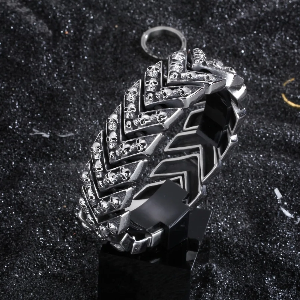 

Высококачественный Браслет в готическом стиле с черепом, Байкерский браслет из нержавеющей стали 316L, мужские украшения