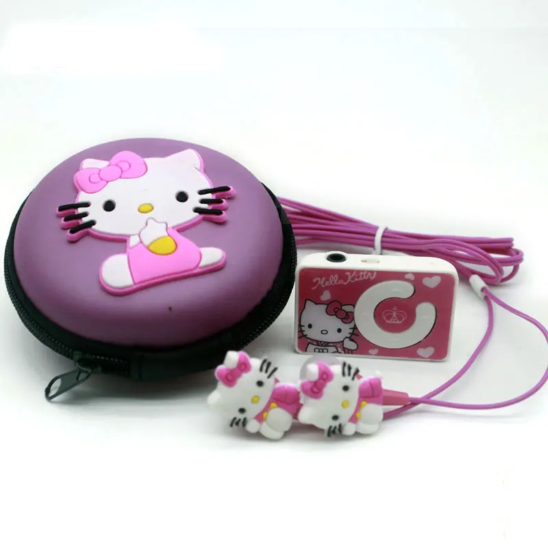 new mini clip hello Kitty MP3 player support TF card with USB Cable Earphone Crystal Box Free shipping Retail and wholesale
