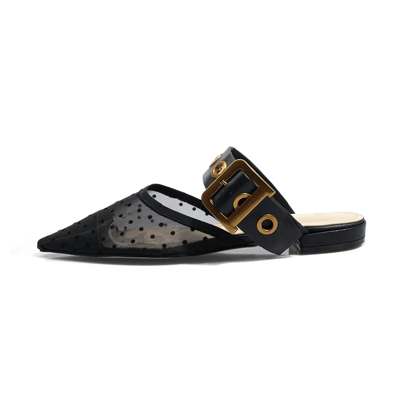

ARQA Black Summer Pointed Toe And Single Shoes Sexy Party Women's Reticulation Flat Base Slippers Sandy Beach Women's Shoes