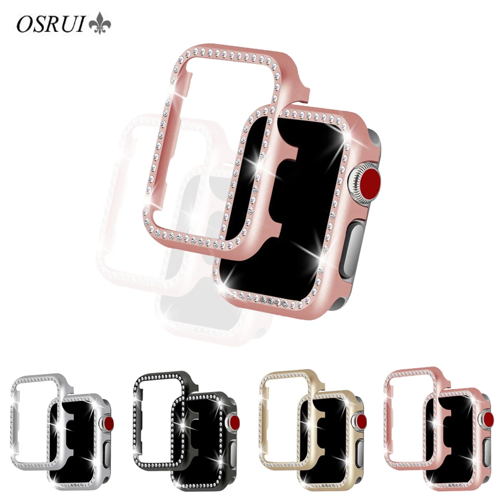 

Diamond protective case For Apple watch series 44mm 42mm 4 3 2 case Aluminum alloy Frame iwatch 40/38mm protective cover shell