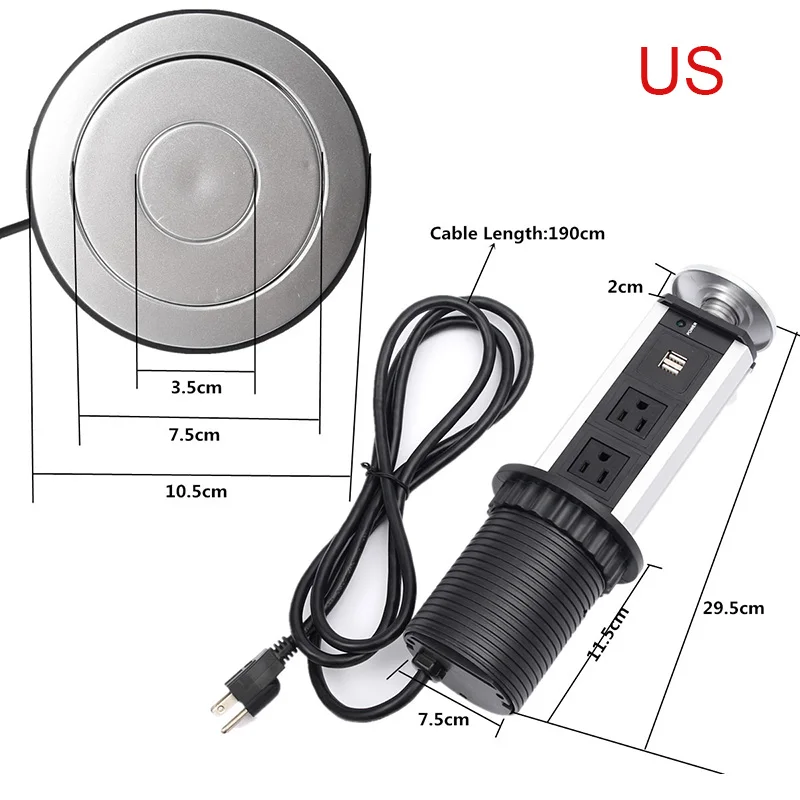 

Pull Pop Up Electrical 3 Socket 2 USB Kitchen Retractable Office Metting Desk Table Socket EU/US/UK/AU Plug LB88