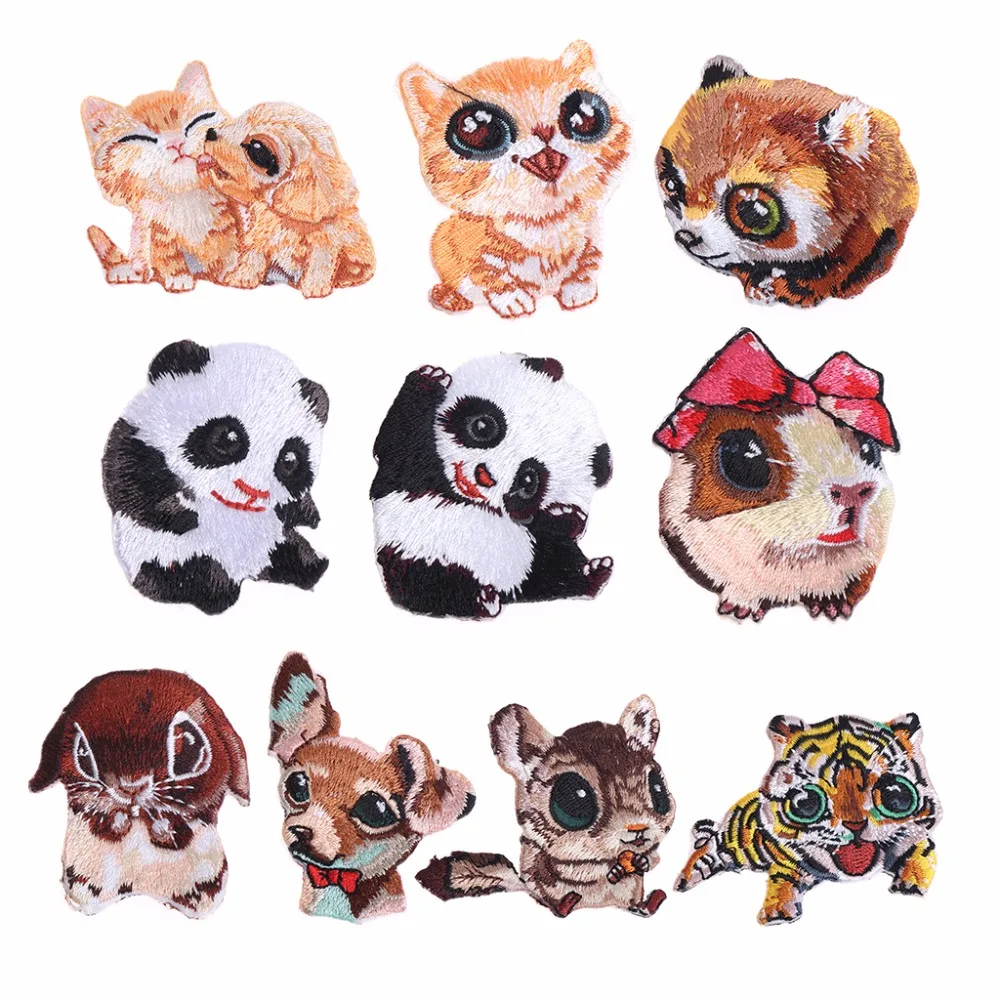 1Pc Cartoon Animal Tiger Cat Panda Hamster Patch Embroidered Iron On Patches Sew Clothing Badge Accessories 10 Types C42
