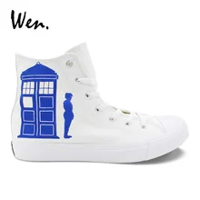 Вэнь индивидуальный дизайн Ручная роспись обувь DW полицейская коробка сохранять спокойствие и не мигать женщин топ холщовая Обувь Кеды мужские высокие плимсоллы