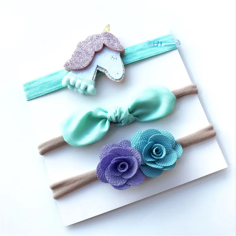 3pcs Baby Girl Headbands Newborn Bows Hair Accessories Infant Unicorn Headband Toddler Bow Cartoon Headwrap Kids Cute Head Wraps
