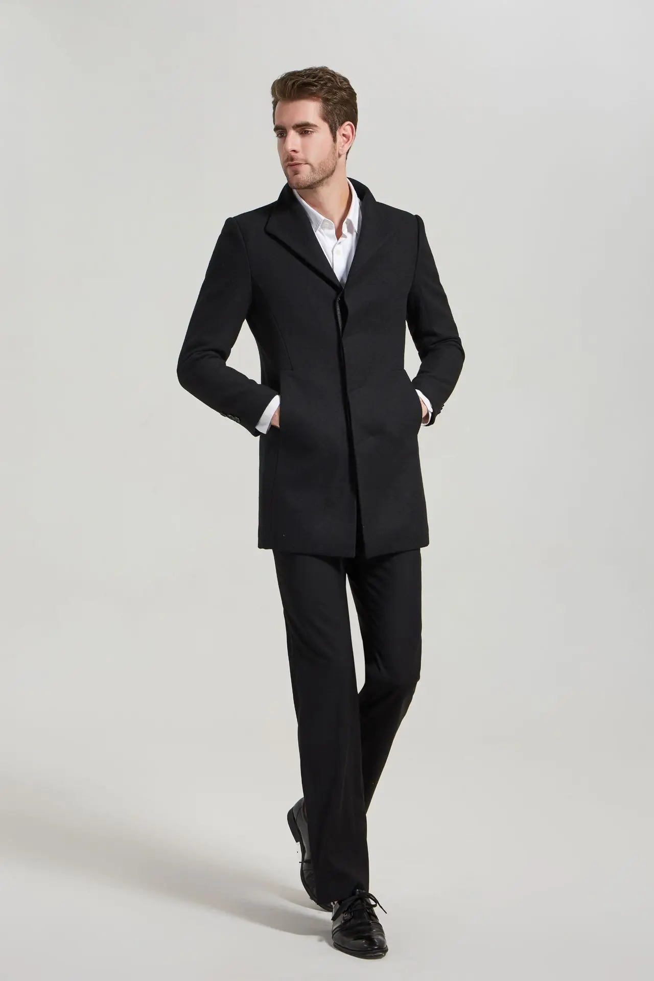 Weoneit Прямая осенне-зимняя шерстяная куртка мужская Высококачественная шерстяная облегающее пальто в повседневном стиле шерстяное пальто с воротником мужское длинное пальто с воротником