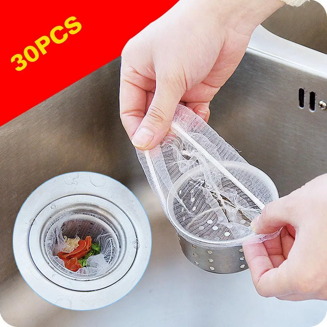 Полезный фильтр для водостока мешков для мусора кухонная раковина мусорное ведро Встроенный белый сетчатый мешок 100 шт, 30 шт - Цвет: white