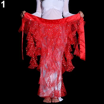 

Fashion Belly Dance Mesh Sequins Waistband Hip Scarf Wave Costume Dancewear Waist Chain