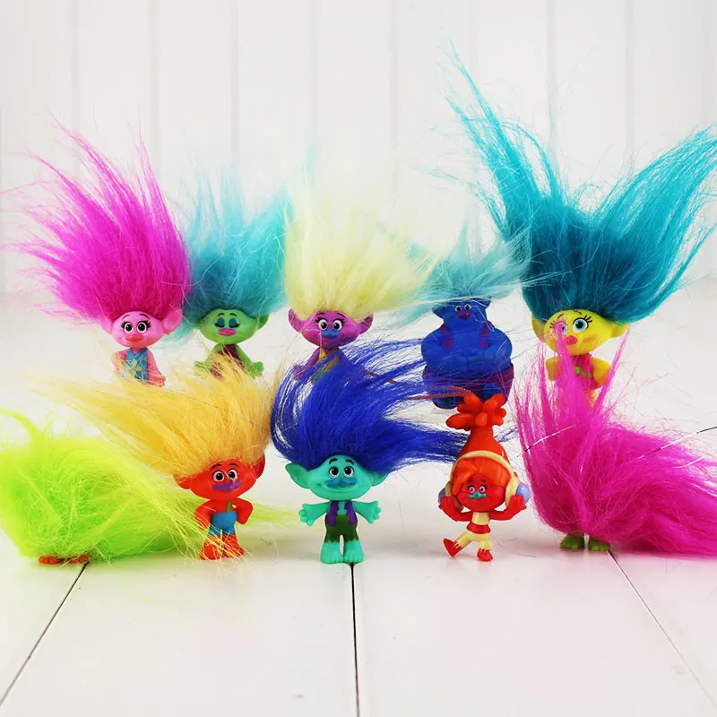 

10pcs/lot Dreamworks Movie Trolls Cartoon Figure Toy Poppy Branch DJ Suki Biggie With Long Hair Mini Model Dolls Pendants