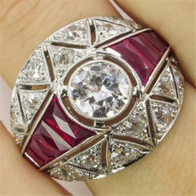 Fashion Big Party Ring Round White Stone Wedding Ring Bague Red Crystal Knuckle Finger Ring For Men Women Anillos Mujer L5Q270 exaggerate retro big charm ring vintage hollow floral tray finger ring hiphop party costume antique ring for women men gift