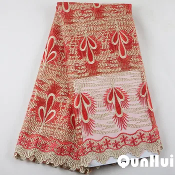 

Best Arrival BIG RED nigerian Guipure Tulle Lace Fabric Wholesale African Party Laces 2017 Embroidered cord MESH Lace Fabric
