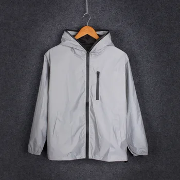 

Men Women Reflective Hooded Trench Jackets Coat Night Clubwear Windbreaker IK88