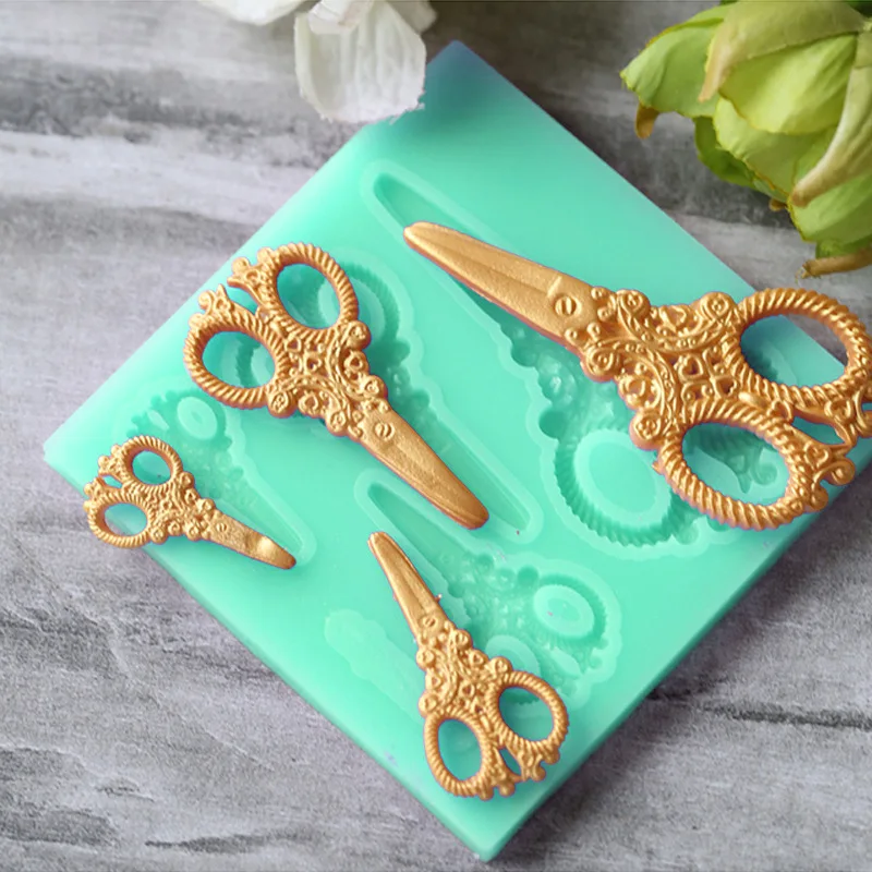 Retro Scissor Collections Fondant Cake Mold Stencil Silicone Cake