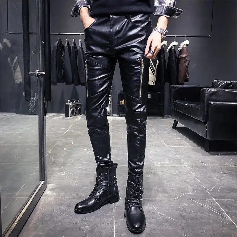 black leather pants with zippers