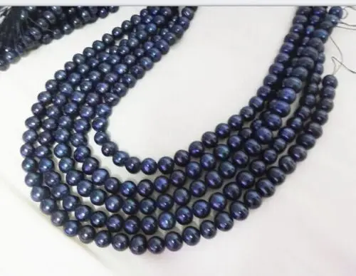 

Free shipping@@@@@ Wholesale lot 8-9mm 5 strands 15" Genuine dark black pearl unfinished necklace