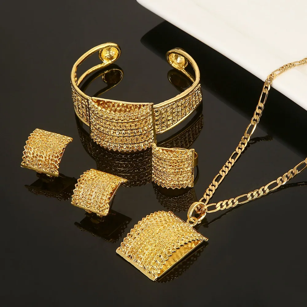 Goedkoop Ethiopische Sieraden Set Bruid Bruiloft Hanger Ketting Armband Oorbel Ring Afrikaanse Eritrea Habesha Sets