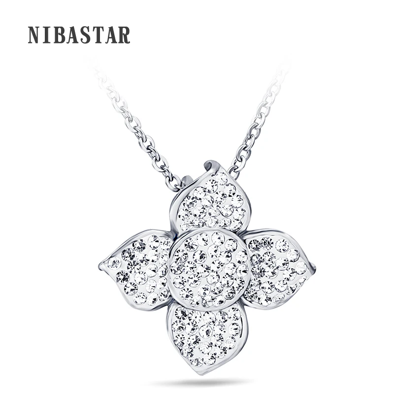 

Trendy Gorgeous Rose Flower Stainless steel Necklace & Pendant for Women Clear Rhinestone Jewelry & Accessories