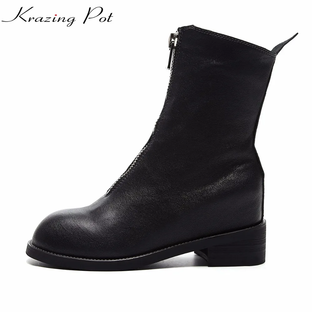 

Krazing pot streetwear round toe zipper high heels punk style winter boots fashion increased European design mid-calf boots L69