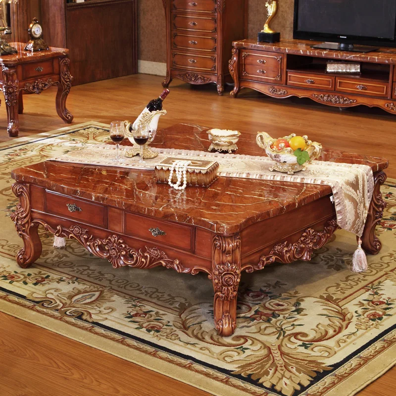 Mesa de Chá Em Madeira Real Rosto de Mármore Mesa de Café de Estilo