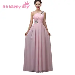 Одно плечо платье до пола розовый в стиле кантри Вестерн нарядное платье 2019 bridesmais шифоновое платье для подружки невесты под 100 H3754