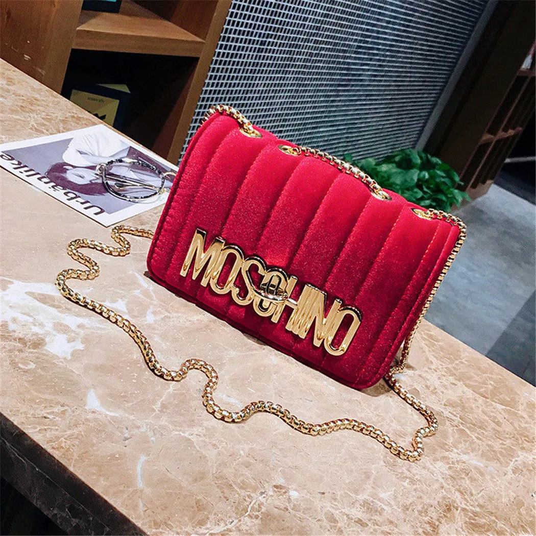 

hot hot Velvet Small Bag lady Fashion Letters Chain Square Easy To Build Temperament Single Shoulder s
