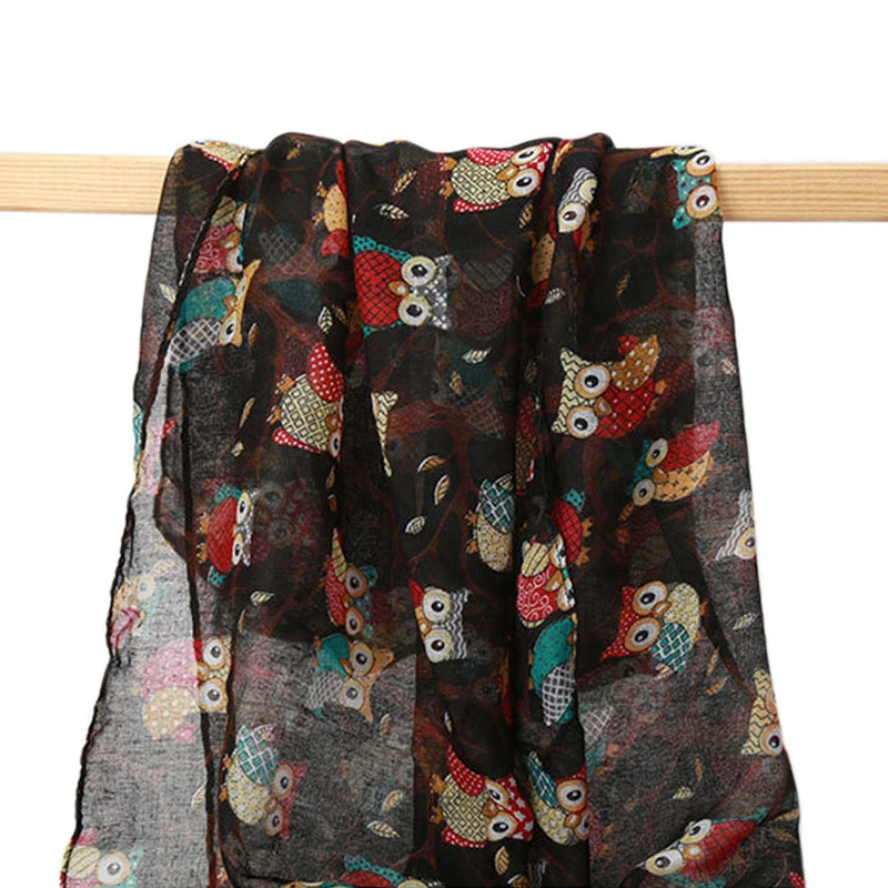 Осенне-зимний женский шарф из вуали с принтом совы, шелковый длинный шейный шарф, шаль, палантин, шарфы из пашмины, мягкий шейный платок на плечо, модная новинка