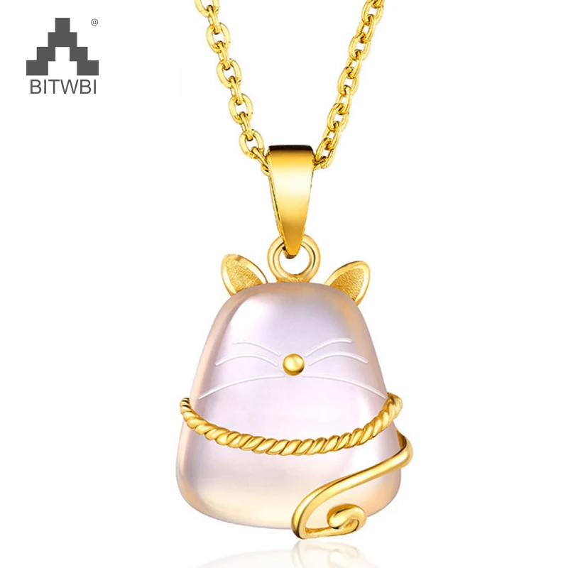 

100% 925 Sterling Silver Dragon cat pendant natural powder crystal trend of new products in Korean chain fashion accessories