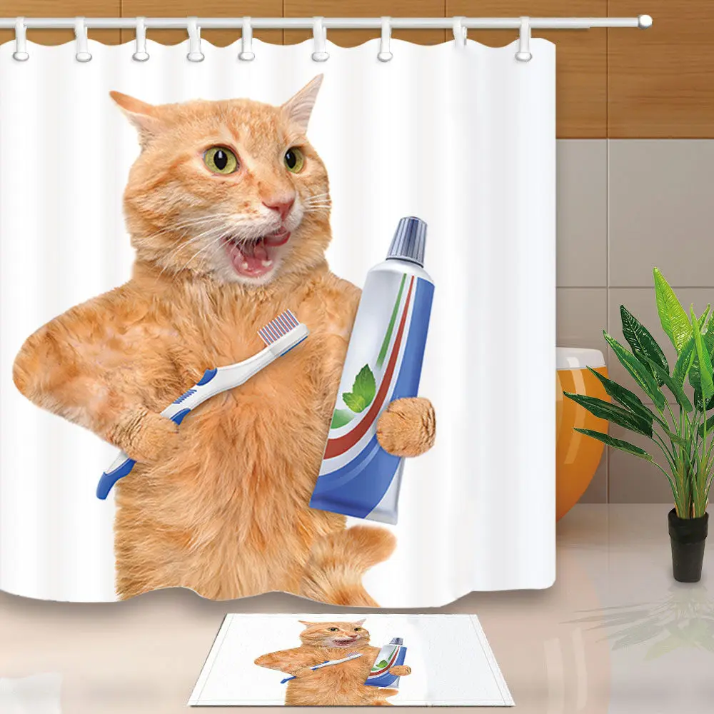 Высококачественная Водонепроницаемая занавеска для душа с изображением кошки в душе, полиэфирная ткань, занавески для ванной, домашние шторы с крючками для ванной