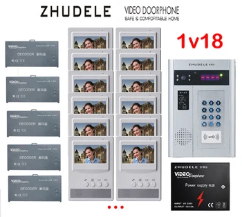 

ZHUDELE Building Home security intercom system 18 Units Apartment Video Door Phone Bell Intercom System 4.3"TFT monitor IN STOCK