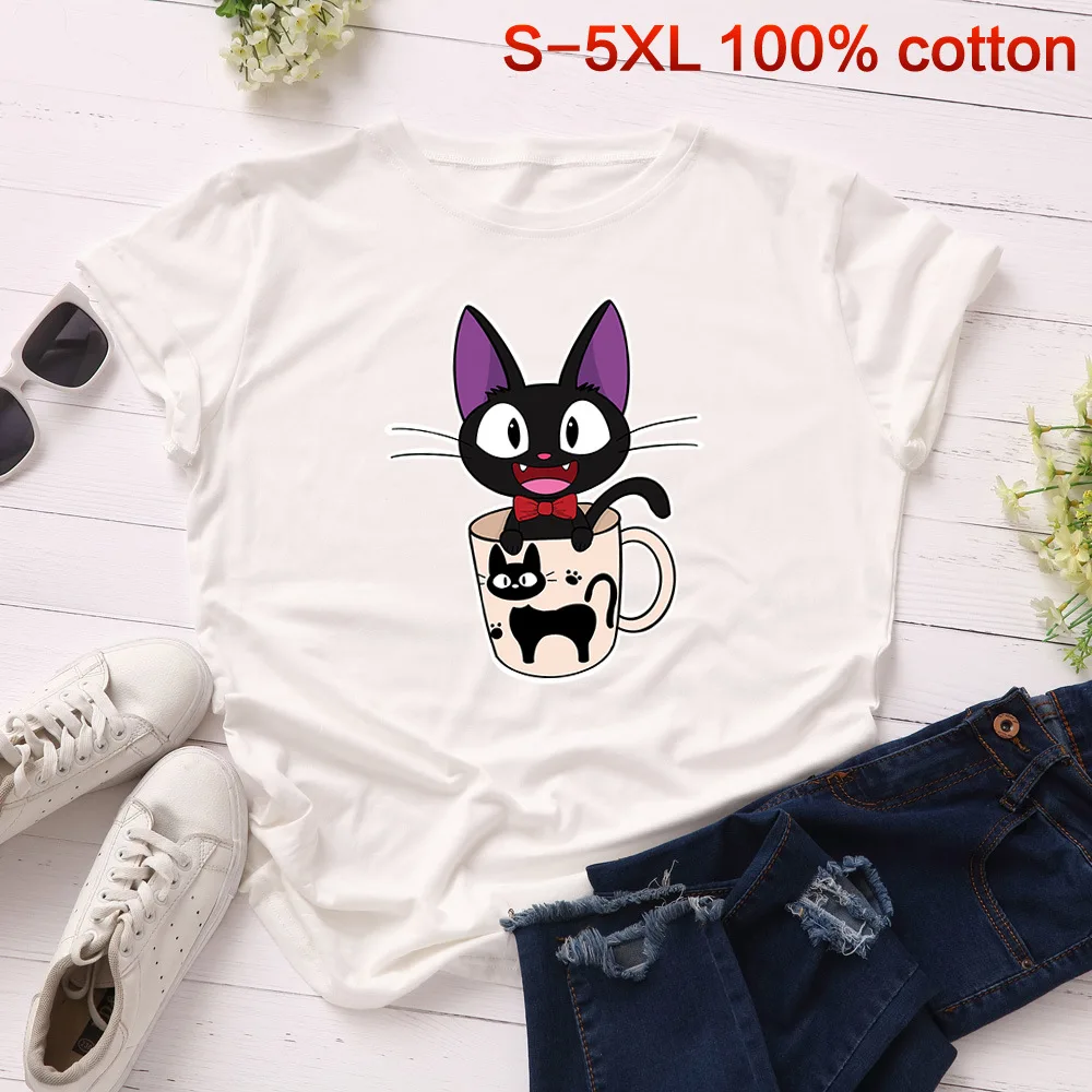 SINGRAIN женская летняя футболка из хлопка с рисунком черного милого кота, S-5XL размера плюс, модные топы с изображением котенка, женская футболка
