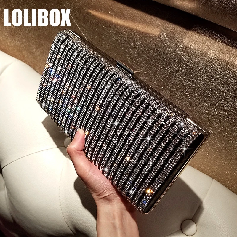 

LOLIBOX Women Evening Clutch Bag Diamond Streaks Rhinestone Box Women Day Clutches Women Messenger Bags Evening Party Dress Bag