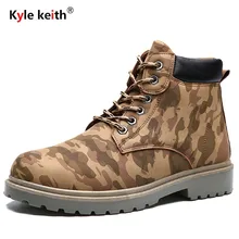 Kyle Keith Fashion Camouflage Autumn Winter Leather Men Boots Casual Travel Platform Cow Muscle Mens Work Boots Size 39-44