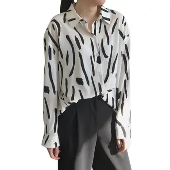 

Women Girl Graffiti Spotted Print Shirt Casual Lapel Collar Long Sleeve Blouse Spring 2019 Loose Blouse