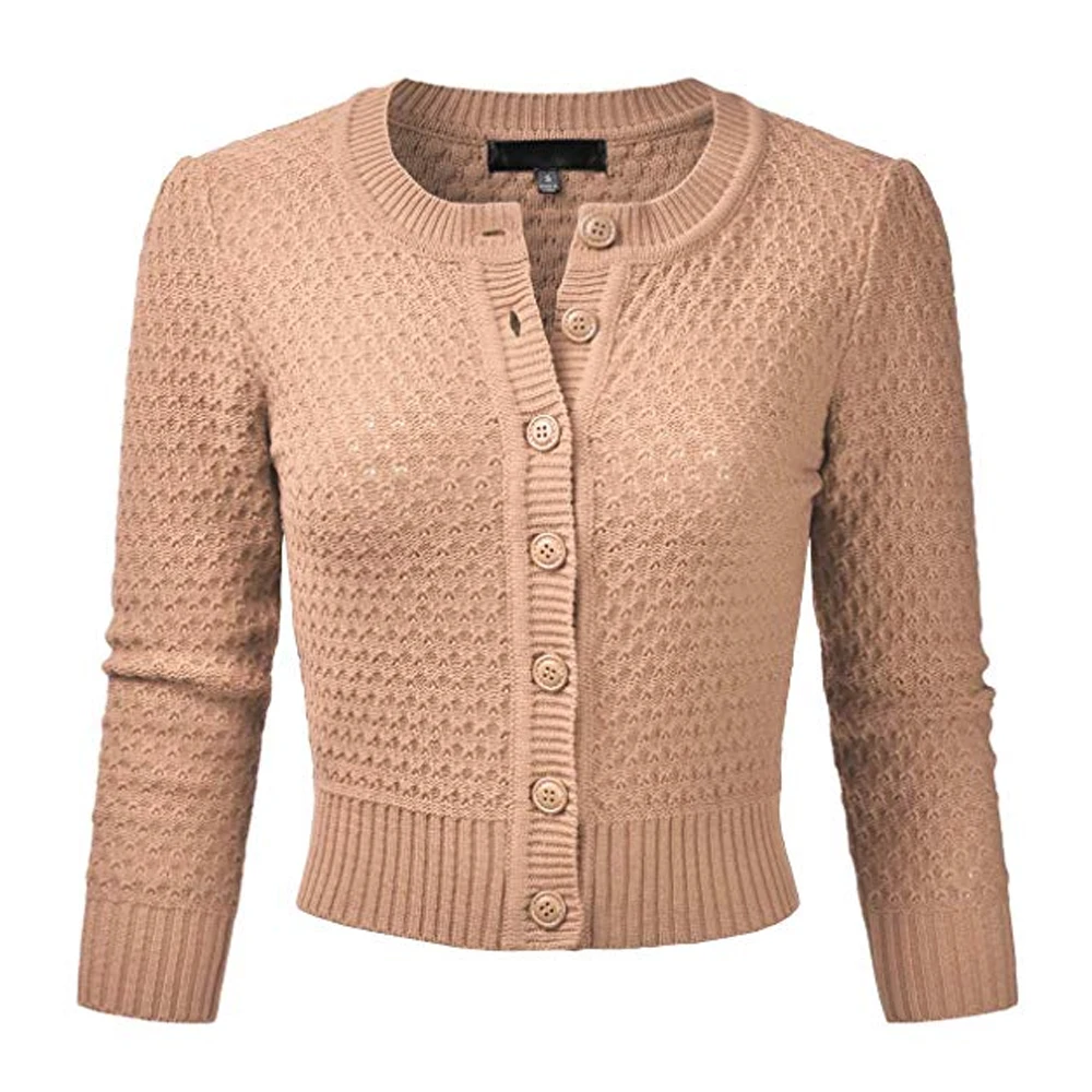 MONERFFI, весна-осень, Женский вязаный кардиган, свитер, 22 цвета, женские топы на пуговицах с длинным рукавом и круглым вырезом, Однотонный свитер, пальто - Цвет: tan