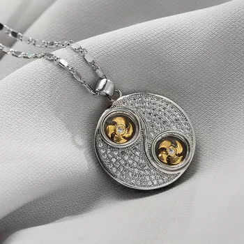 

BeUrSel Lucky Women Necklace Zircon Pave Round Pendant Best Wish Double Rotatable Windmill Copper Jewelry for Women Lover Gift