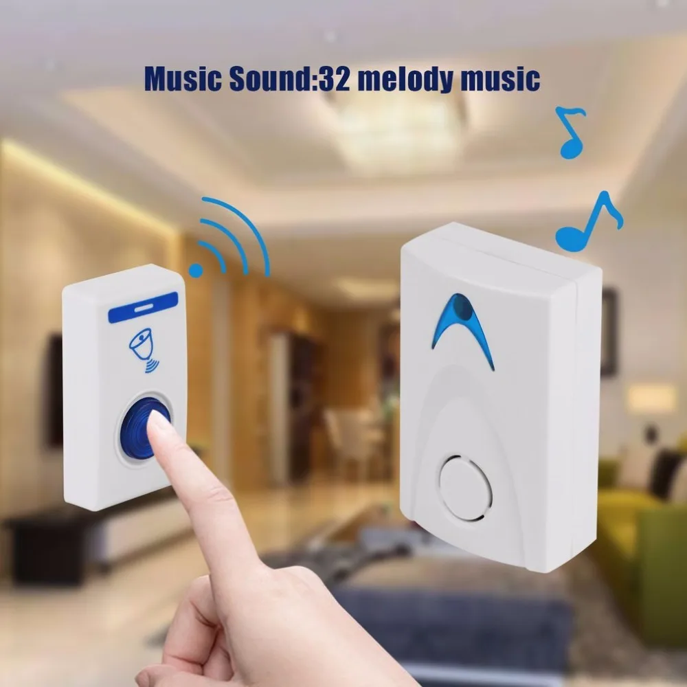 Wireless Door Bell 504D LED Chime Doorbell &amp Wireles Remote control 32 Tune Songs White Home Security Use | Безопасность и
