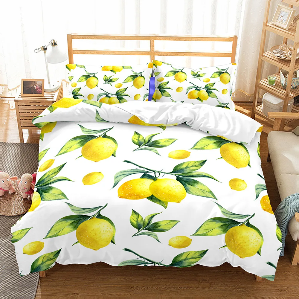 

New 3D orange pear watermelon lemon Duvet Cover 2pcs/3pcs European American Family student dormitory Quilt cover pillowcase