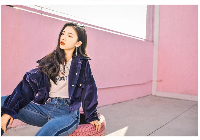 Scsech Corduroy Single Women Jackets Velvet Cotton Basic Jacket Coat Front Pockets Warm Coats Autumn Casual Jacket D8A11 (13)