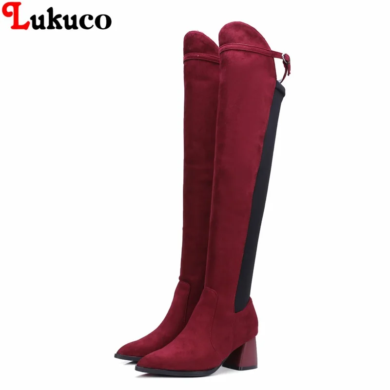 

Lukuco Russian original design Boots Over the knee Platform Boot Stretch Fabric High Quality Shoes Handmade Footwear Women Botas