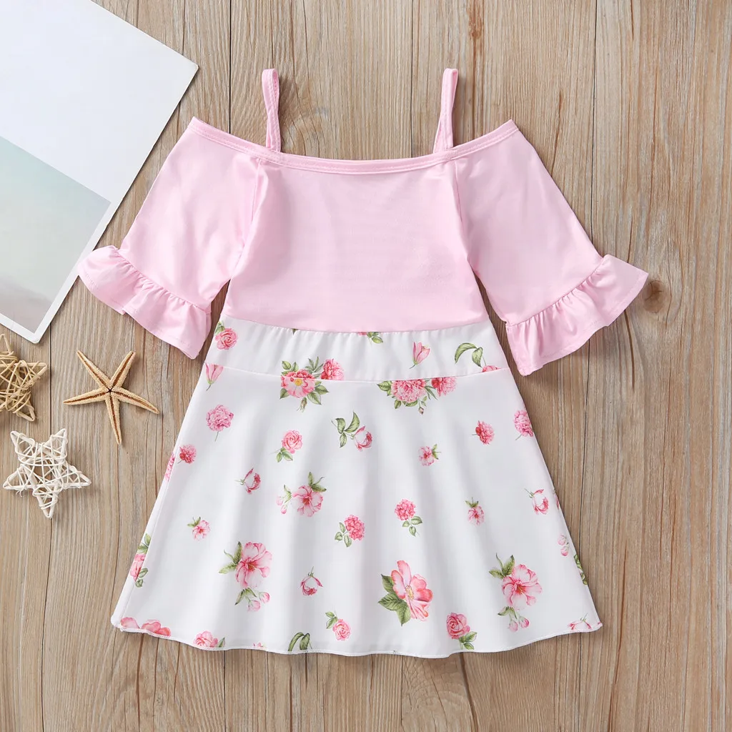 

Girls Dress Kids Dresses For Girls Clothes Toddler Kids Baby Girls Flower Print Short Sleeve Princess Party Sling Dresses