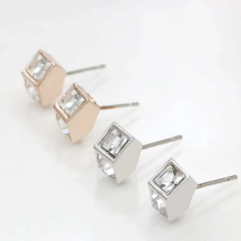 Special Design Geometry Square Rhinestone Golden Silver Small Stud