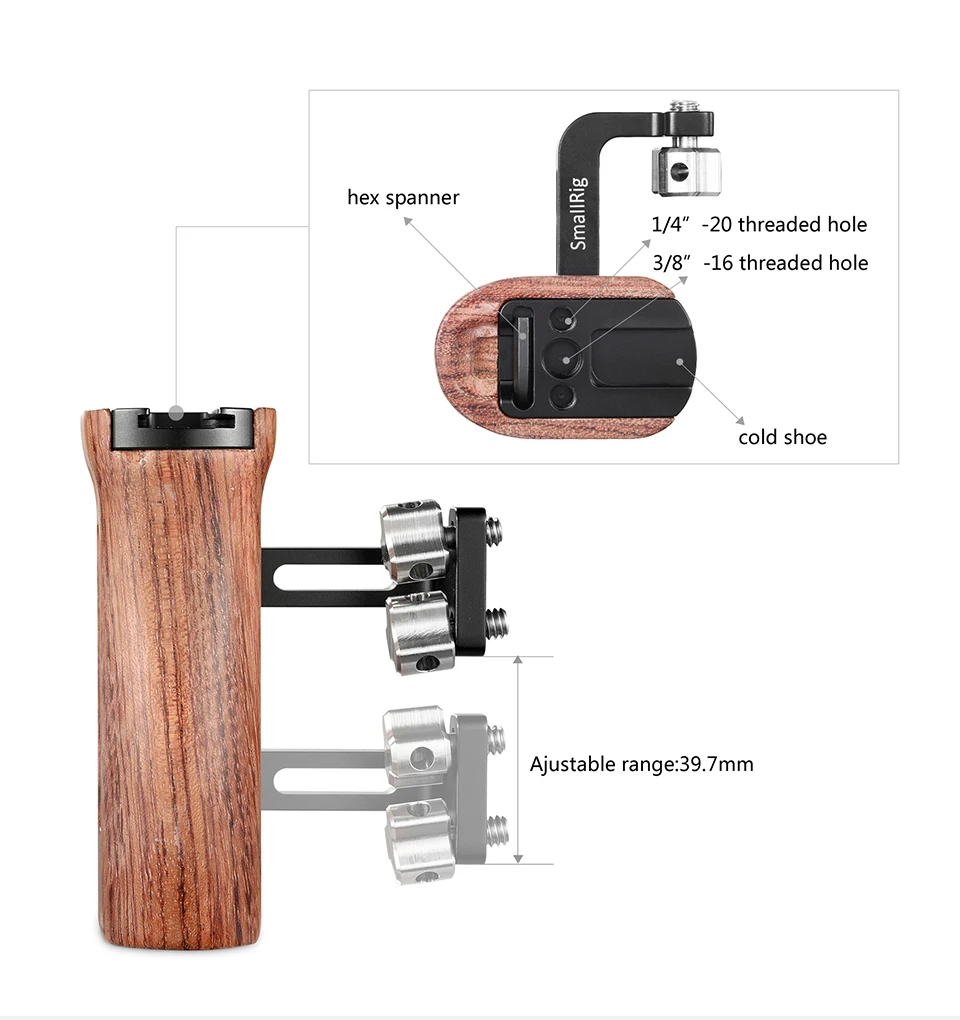 SmallRig камера Видео Ручка Стабилизатор универсальная деревянная ручка с холодным башмаком крепление и 1/4 3/8 резьбовые отверстия 2093