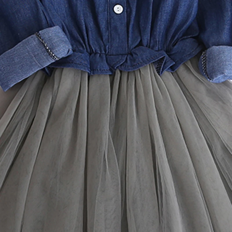 Коллекция года, модные милые платья для детей джинсовые джинсы для маленьких девочек Повседневные Вечерние платья-пачки из сетчатого материала