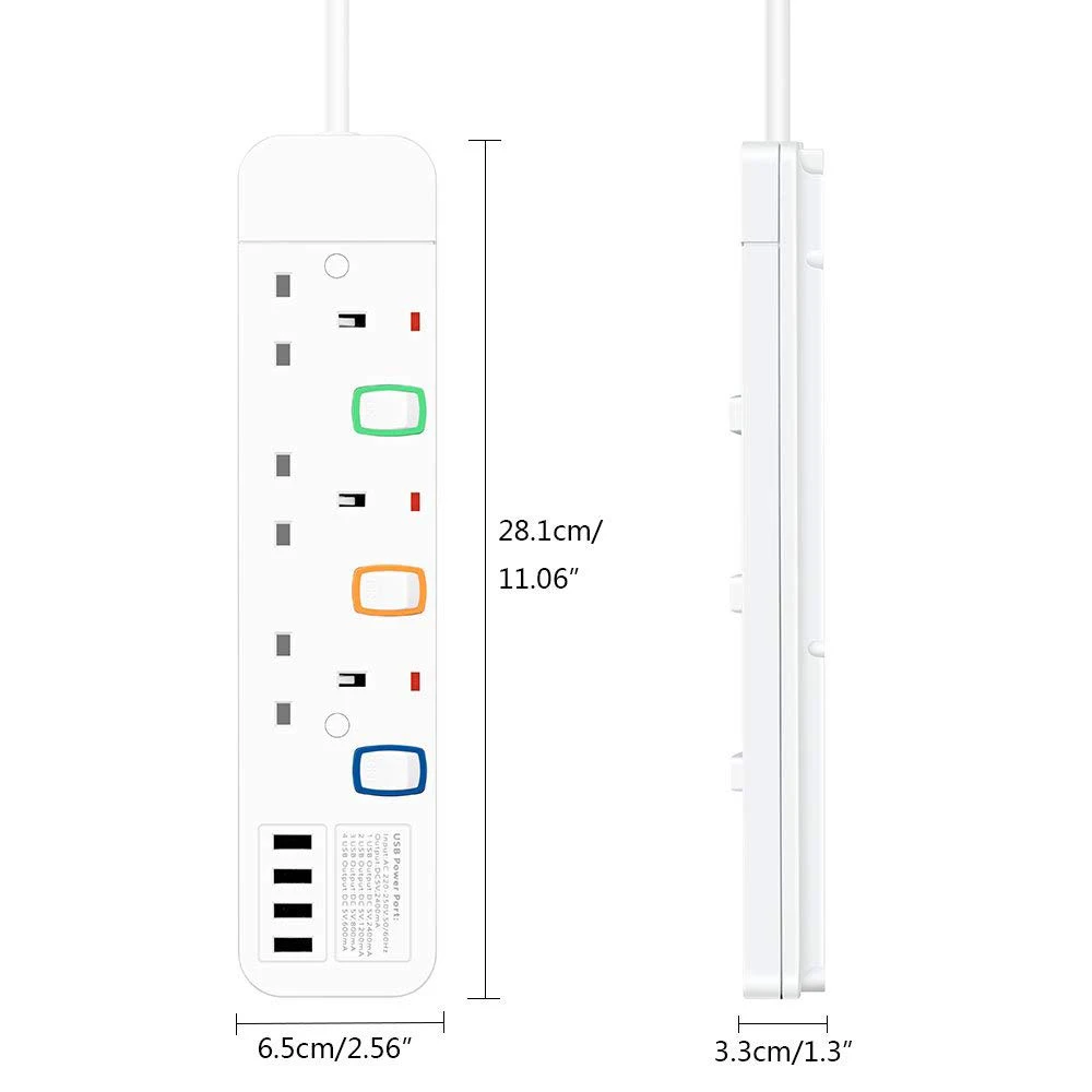 Мощность полосы 3/4/5/6 AC электрические розетки штепсельная розетка стандарта Великобритании с USB индивидуальный переключатель защита от перегрузки 3 м/9.8ft удлинитель