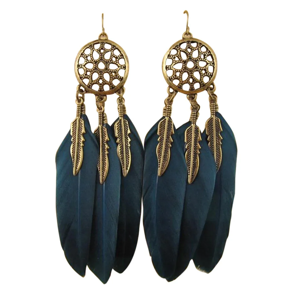

Bohemia Feather Long Design Dream Catcher Earrings for Women Jewelry 11.2