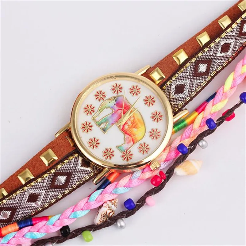 Fashion Women Elephant Pattern Knitting Dial Quartz Casual Wrist Watch Bracelet Watch Wrist Watch Relogio Feminino #2AP27 (1)
